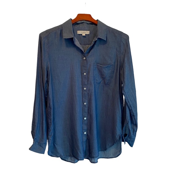 LOFT Chambray Button Front Shirt - Picture 5 of 7